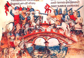 Битва армии Батыя с венграми на реке Шайо в 1241 г. Миниатюра XIII века.