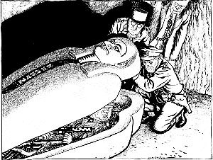 Карикатура в западной прессе эпохи войны 1956 г. в Египте (в гробнице египетского фараона оказался Хрущев с автоматом)