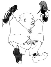 Карикатуры на Хрущева с ботинком в руке